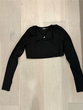 LiOR Black Long-Sleeve Crop Top with Front Keyhole